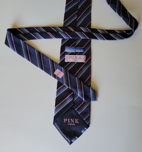 THOMAS PINK Tie Blue white pink Striped Silk 60" 3.75" Necktie - 第 3/3 張圖片