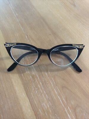 zeroUV Cateye Nonprescription Glasses with Rhinestones and Gold Stars; Halloween