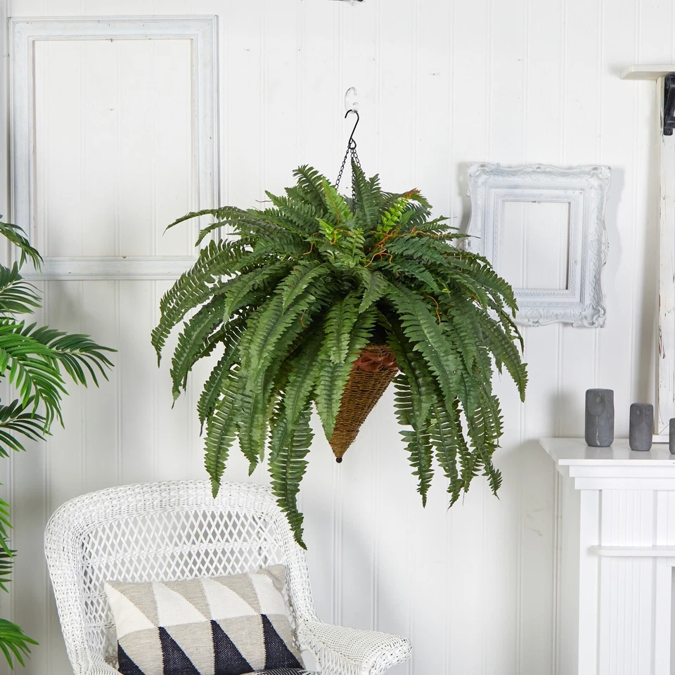 "Helecho gigante artificial de Boston de 40"" con canasta colgante de cono decoración del hogar". Venta al por menor $202 Foto 2 de 4