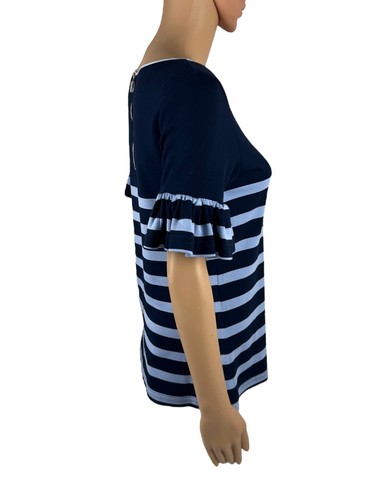Sail To Sable Womens XS Top with Bell Sleeve Blue Striped Rayon Short Sleeve EUC - Picture 6 of 9