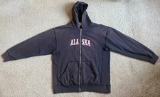 Mens XL Sunfade Navy Full Zip Lightweight Hoodie Alaska Graphic Sweatshirt