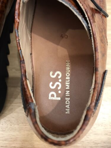 PSS Post Sole Studio Melbourne tortoise brown patent leather lace up shoes 40 9 - Imagen 6 de 11