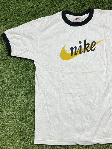 Vintage 90's Nike Ringer T-Shirt Men's M White USA Dead Stock Swoosh Check - Picture 2 of 11