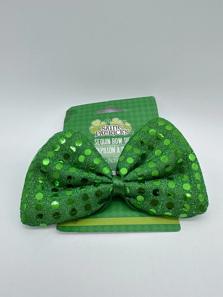 Pajarita de vacaciones irlandesa de novedad con lentejuelas verdes del día de San Patricio  Foto 3 de 4