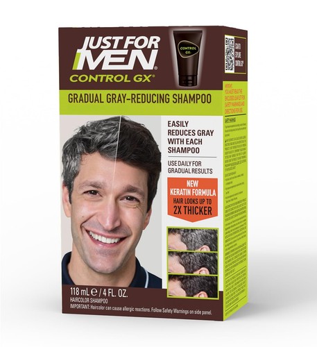 Just For Men Control GX Grey Reducing Shampoo, Gradually Colors Hair, 4 Ounce