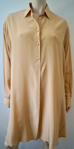 MAISON MARTIN MARGIELA Nude Beige Silk Collared Long Sleeve Shirt Dress 40 UK8 - Picture 2 of 5