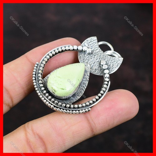 Valentines Sale Lemon Chrysoprase Gemstone 925 Sterling Silver Pendant Jewelry - Picture 4 of 6