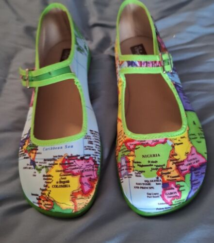 Hot Chocolate Design Chocolaticas Bon Voyage Mary Janes Map Flats Womens 37/ 6