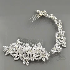 Bridal Hair Comb Crystal Rose Headpiece Wedding Accessories Silver Headband 0190