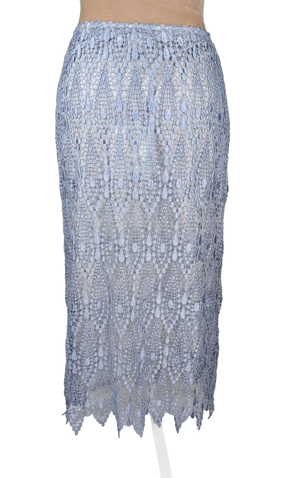 Y2K Tocca 蓝色钩针花边花卉中裙尺寸 4 Fairy Cottagecore Whimsy — 第 4/4 张图片