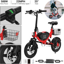 14" Red Folding Electric Bike Adults 35 Miles Range 22MPH UL2849 Certified Ebike