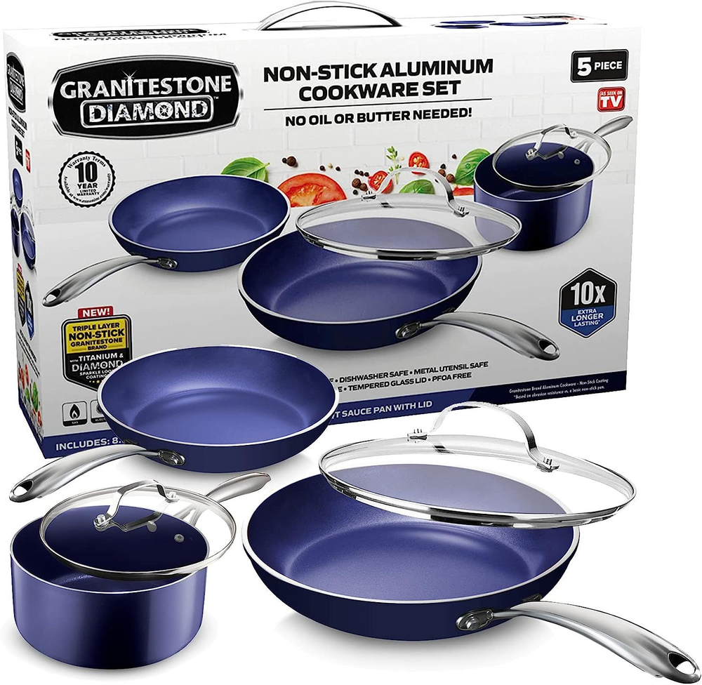 Nonstick Pots and Pans Set 5 Piece 5 Cookware Set, Blue