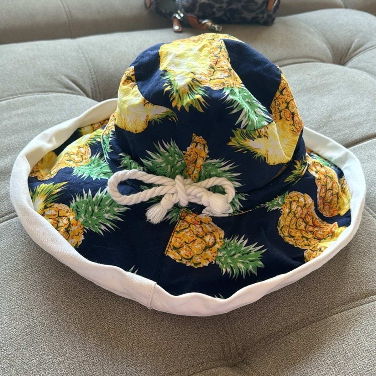 PANAMA JACK Sun Hat Bucket REVERSIBLE Pineapple Print WHITE Drawstring Cotton CausalHorizon Pineapple Bucket Hat · Reversible – zlyc main image 4