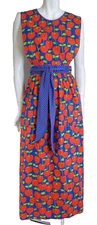 NOS DESIGN HOUSE S/M Dress Maxi Apple Print Smock Apron Cotton Vtg 70s Japan