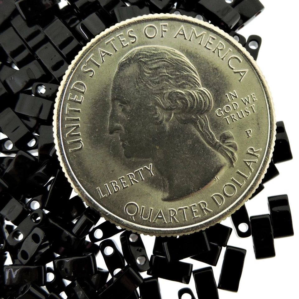 Miyuki Half Tila Beads 2-Hole Rectangle  2.3 x 5mm 7.8GM Jet Black MBHT-401 - Image 2 of 2