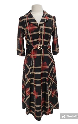 SODANE Women Size M Button Up Plaid Midi Shirt Dress Short Sleeve Stretchy  302P | eBay