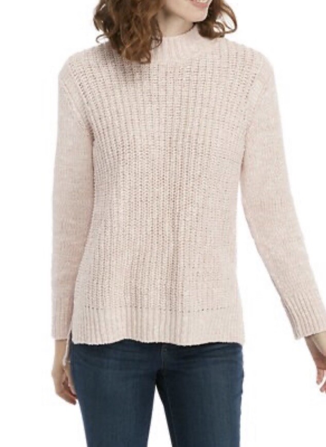 NWT Women's Jones New York Pink Mock Neck Chenille Sweater Sz XL