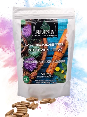 PULVERFUX Mariendistel + Artischocke & Löwenzahn Extrakt 240 Kapseln ⭐Vegan ⭐Hochdosiert⭐