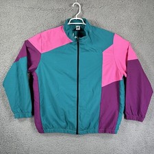 Long Shot Unisex Large Green Pink Purple Colorblock Zip Windbreaker Staff Jacket