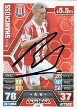 Stoke City F.C Ryan Shawcross Hand Signed Premier League Match Attax 13/14.