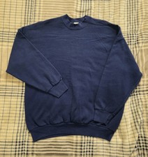 Vintage Fruit Of The Loom BLANK Fleece Crewneck Sweatshirt Blue Adult Size XL
