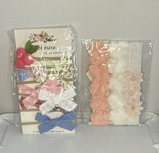 Stretch Lace Floral Flower Headband Set w/ Bow Rhinestone, Multicolor