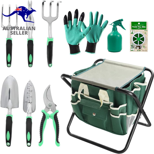 Garden Tools Set 11 Piece Gardening Tools Kit with Folding Stool for Women & Men - Picture 11 of 13