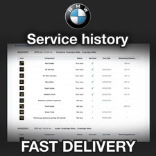 BMW service history records (Services / Repairs / Mileage / Specs)
