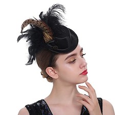 Fascinators Hat for Women Tea Party Headband Mini top Hats Cocktail Black-7