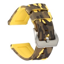 Silicone Watch Bands 26mm Soft Watch Band with Silver Buckle, Camo Yellow