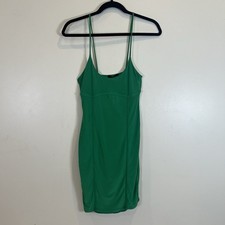21 Saints NWT BodyCon Green Dress Spaghetti Straps Ruche Stretch Lined D30102 S