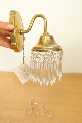 Vintage Messing Wasserfall Prisma Kristall Wandleuchter Lampe Jakobsmuschelhalterung Schwanenhals