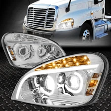 [C-HALO DRL]FOR 08-17 FREIGHTLINER CASCADIA FULL LED PROJECTOR HEADLIGHTS CHROME