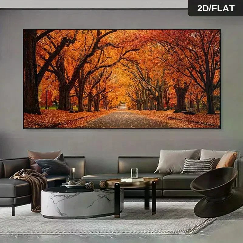 Leinwanddruck Herbstlandschaft Naturtöne Wald Baumallee Wandbild Wohnzimmer - Bild 4 von 4