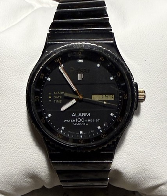 #ad Pulsar Vintage Y960 601H Mens Watch Heavy Wear New Battery 35MM Black $55.00