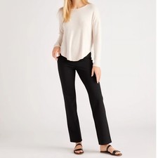 Quince Women's Black Ponte Knit Straight Leg Pull On Pants Size Medium Tall 