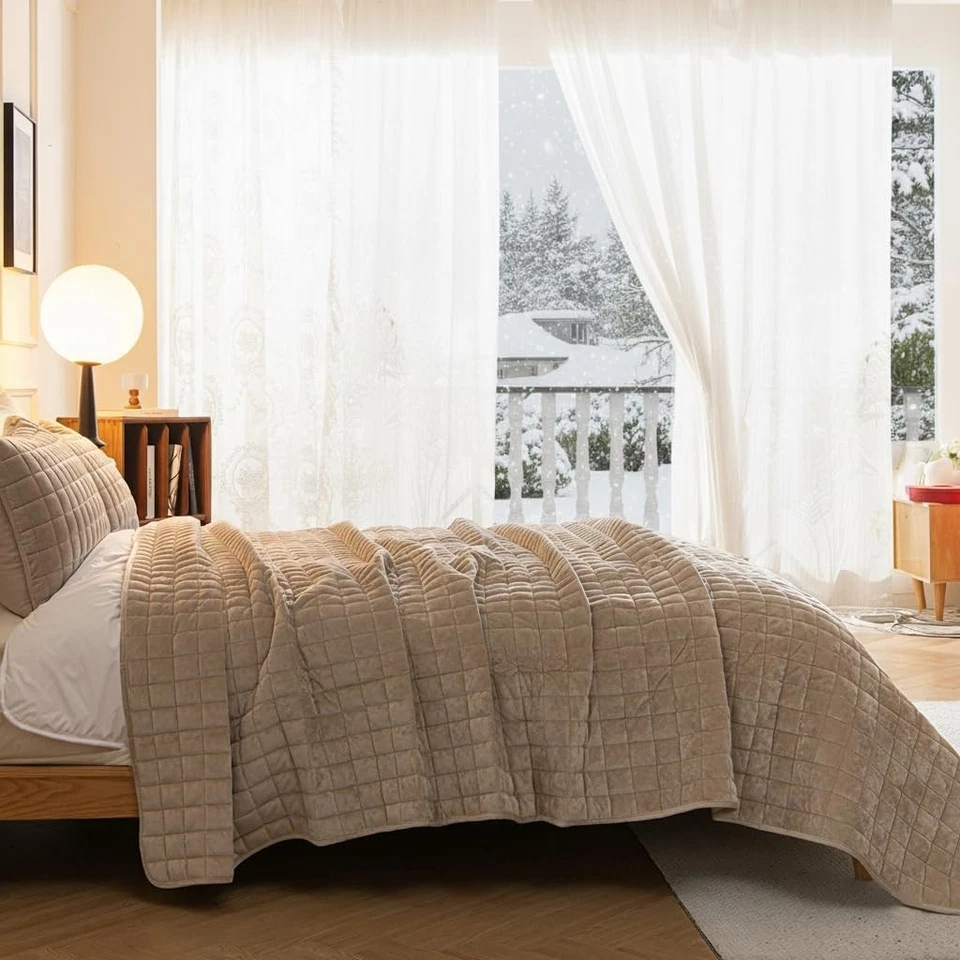 Juego de edredón de terciopelo de lujo juego de cama completo tamaño queen edredón de terciopelo ultra suave Foto 2 de 4