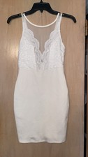 Lulus Crochet Lace mesh top Bodycon Mini Dress, Size S ivory white S5D4204D23