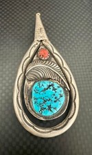 Signed Lloyd Nolah Sr Navajo Sterling Reversible Turquoise Coral &Jasper Pendant