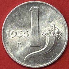 Moneta 1 Lira 1955 Repubblica Italiana • Cornucopia • Circolata Rara Roma • BB+