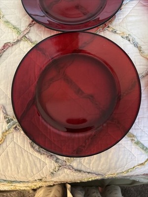 3 Ruby Red Glass 8'' Dessert/Holiday Plates (Unclear of Brand)