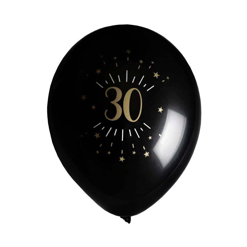 Santex 30th Birthday Black Gold Sparkle Latex Biodegradable Party Balloons x 8