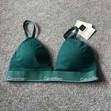 Calvin Klein Lightly Lined Triangle Bra Bralette Green Large Cotton Modal 