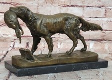 SIGNED MOIGNIEZ HUNTING DOG W/ QUAIL BRONZE SCULPTURE ON MARBLE BASE FIGURINE NR