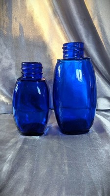 2 Vintage Cobalt Blue UD CO BROMO SELTZER Glass Bottles 5'' & 4'' Antique Pharmacy