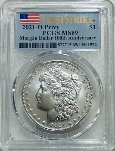 2021 O Morgan Silver Dollar PCGS MS69 First Strike/Flag Label