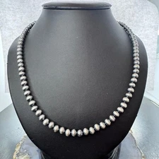 Sterling Silver Southwestern Style 6 mm Navajo Pearl Beads 20"-22" Necklace