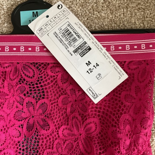 Mutandine M&S taglia 12-14 medie graziose boutique pizzo vita alta gamba alta rosa caldo - Foto 3 di 8