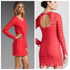 Mini Vestido Free People Wild Thing Funda Talla L Rojo Chevron Tejido Manga Larga