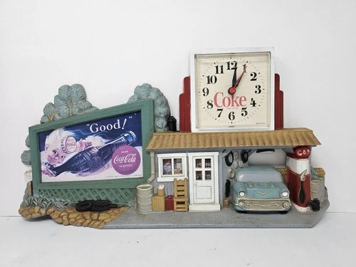 Vintage Burwood Coca Cola Coke Gas Station 3D Wall Clock Sign USA